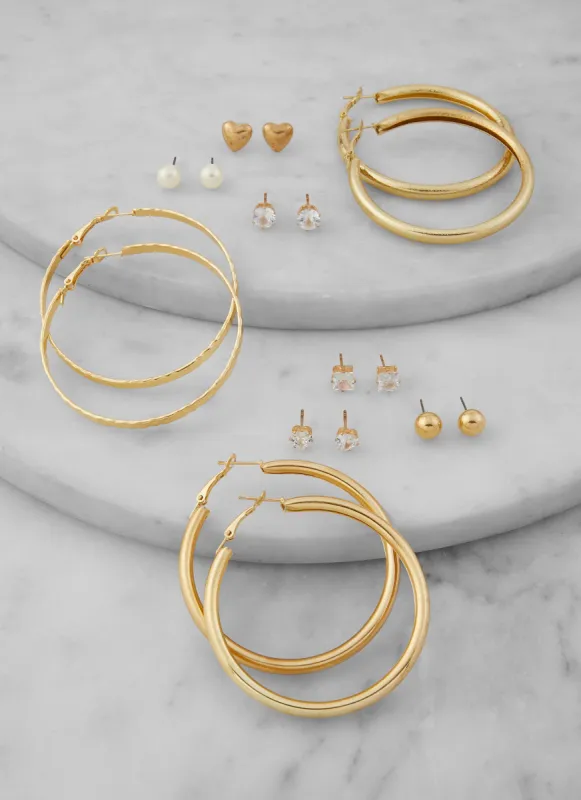 Assorted Cubic Zirconia Stud and Hoop Earring Set of 9 sold by Rainbow