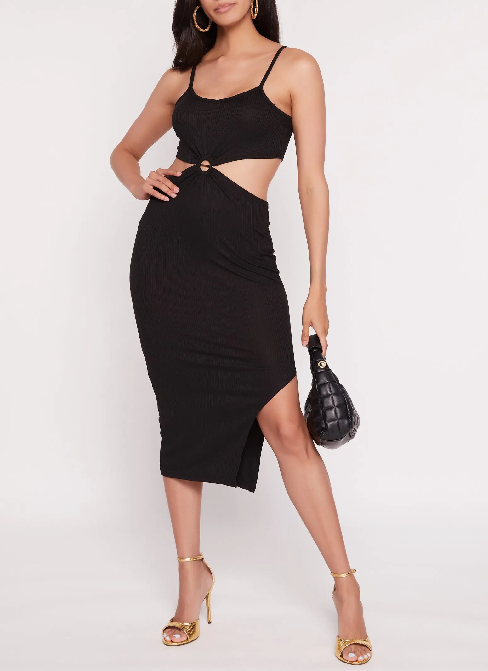 Ribbed Knit Cut Out Midi Dress sold by Rainbow