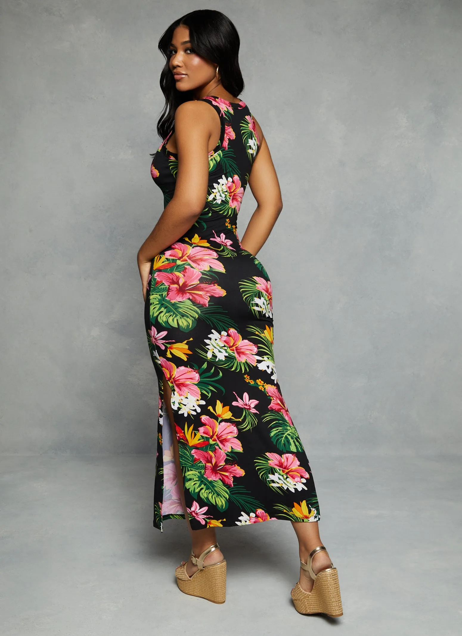 Tropical Floral Print Scoop Neck Maxi Tank Dress sold by Rainbow product image thumbnail 3