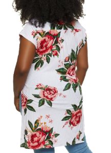 Plus Size Floral Print Tie Front High Low Shirt sold by Rainbow