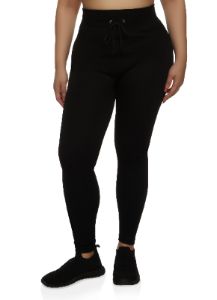 Plus Size Seamless Ribbed Faux Drawstring Leggings sold by Rainbow