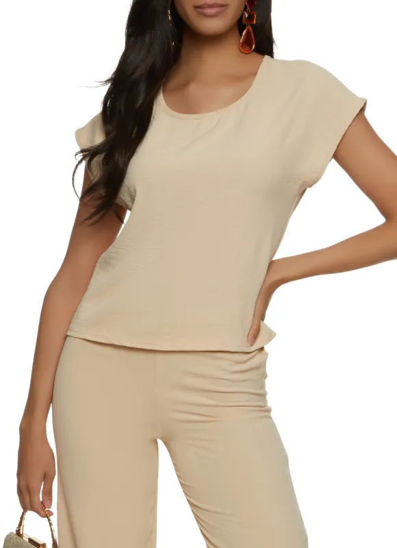 Solid Crepe Knit Crew Neck Top sold by Rainbow