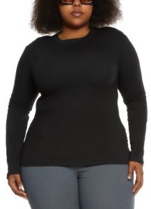 Plus Size Basic Long Sleeve Crew Neck Top sold by Rainbow