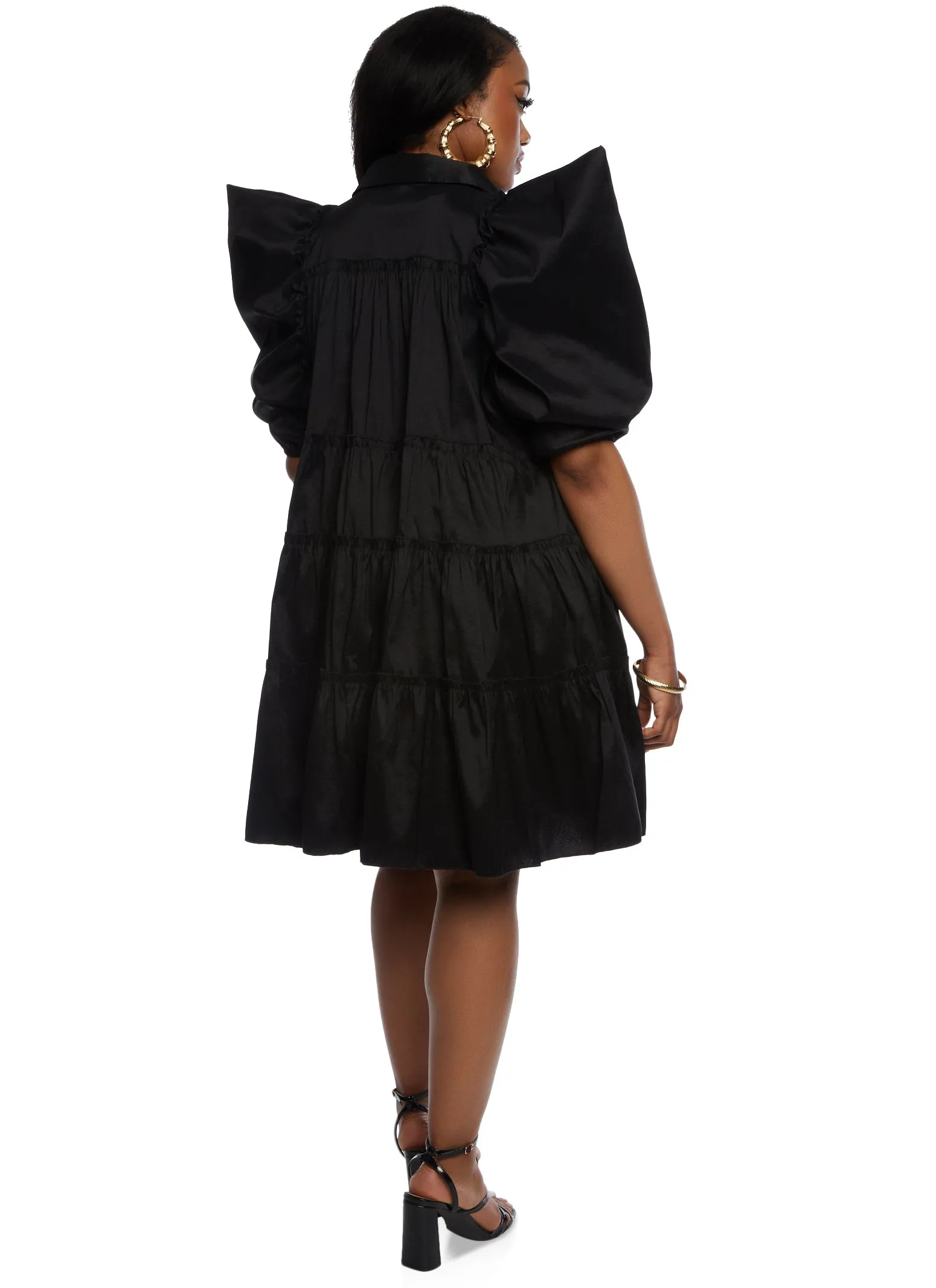 Plus Size Puff Sleeve Tiered Mini Shirt Dress sold by Rainbow product image thumbnail 3
