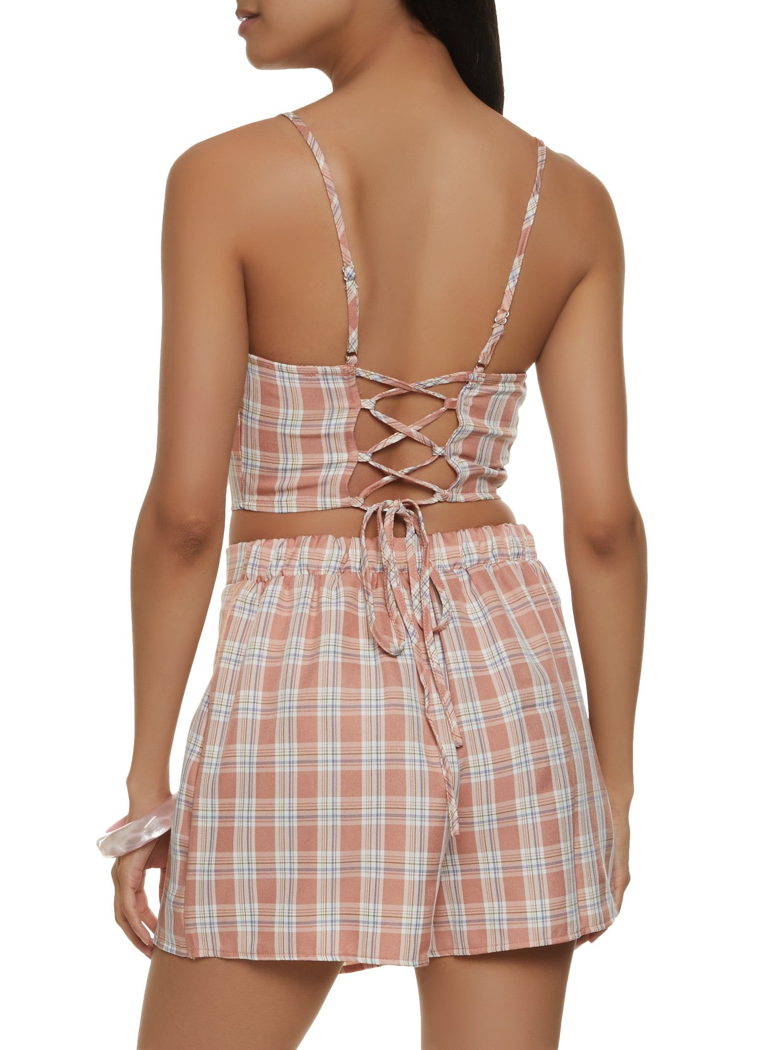 Plaid Lace Up Cami and Asymmetrical Skort Set sold by Rainbow product image thumbnail 3