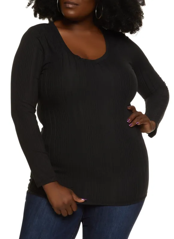 Plus Size Ribbed Knit Long Sleeve Ruched Top sold by Rainbow