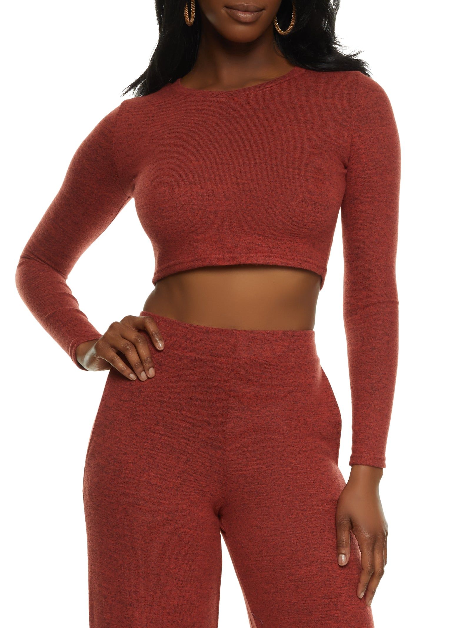 Brushed Knit Long Sleeve Crop Top sold by Rainbow