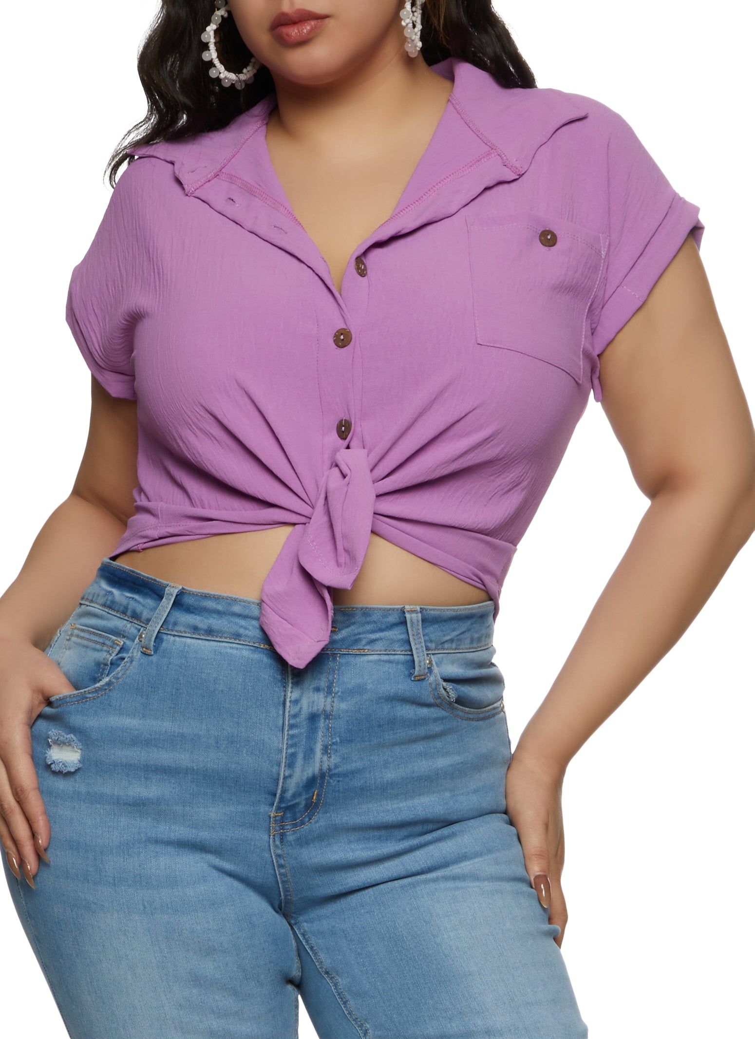Plus Size Button Front Cap Sleeve Shirt sold by Rainbow product image thumbnail 2