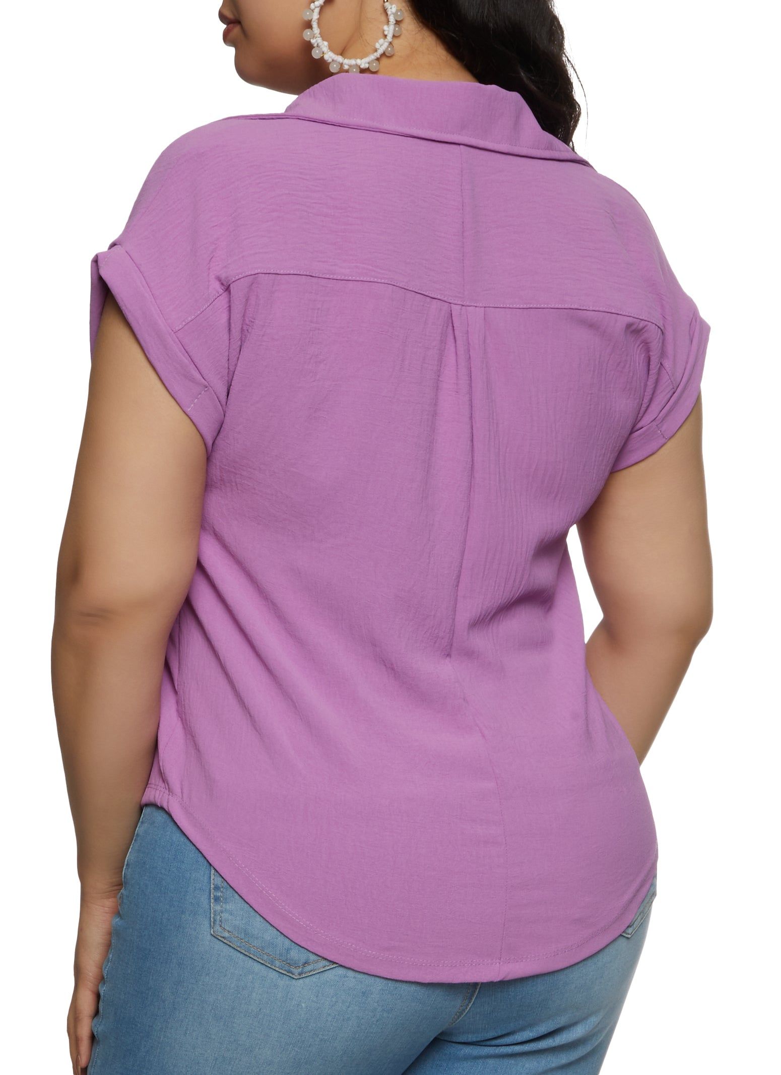 Plus Size Button Front Cap Sleeve Shirt sold by Rainbow product image thumbnail 3