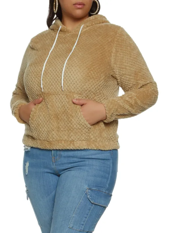 Plus Size Faux Fur Pullover Hoodie sold by Rainbow