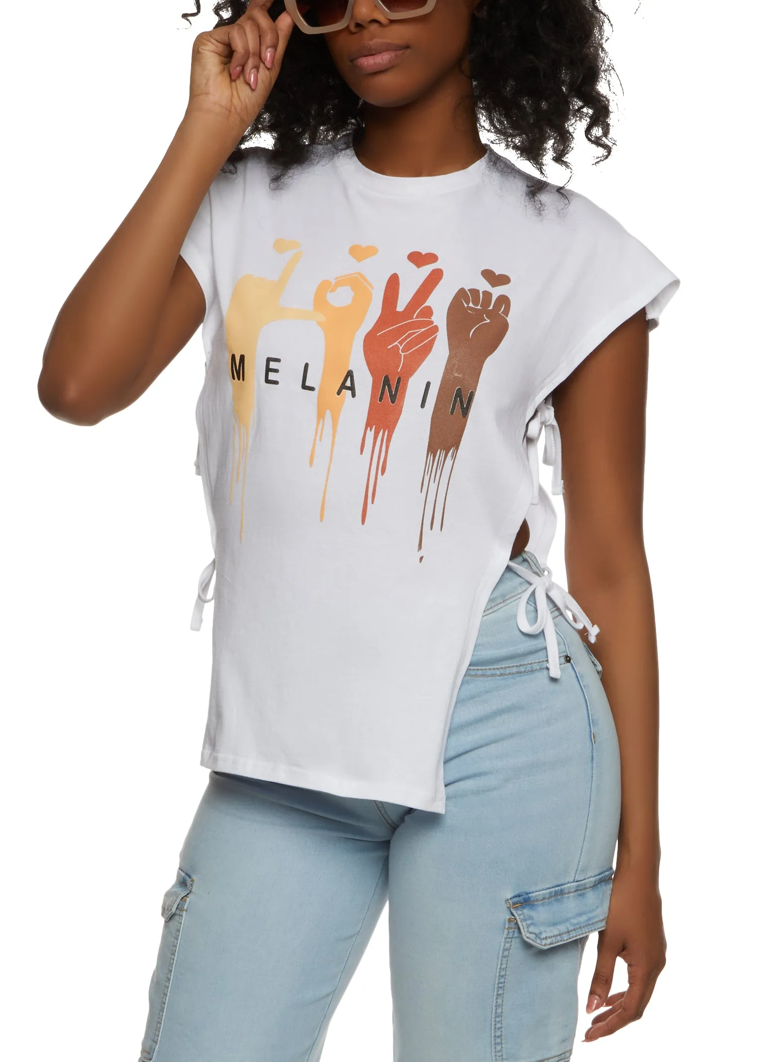 Love Melanin Graphic Side Tie Tee sold by Rainbow