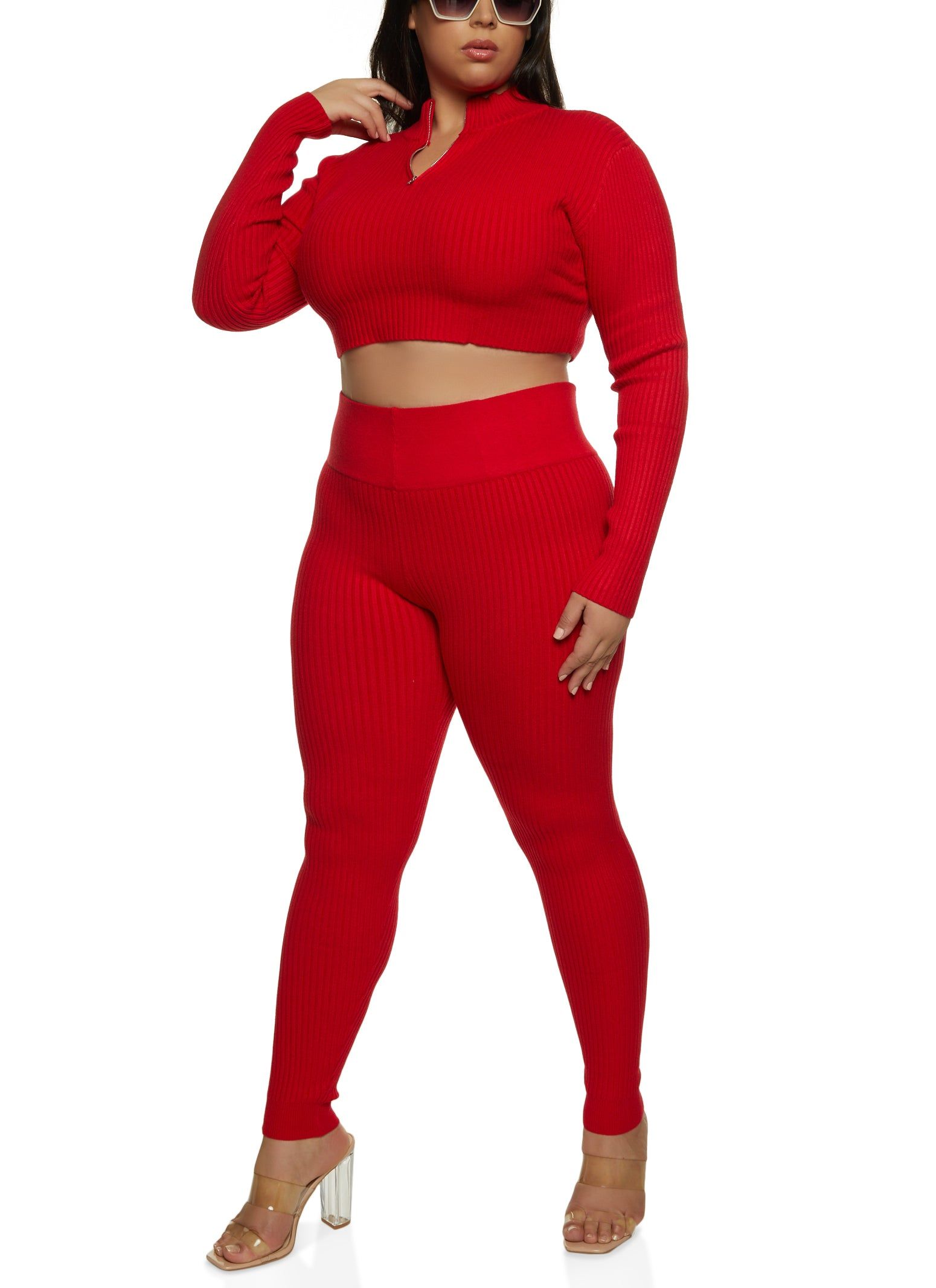 Plus Size Ribbed Zip Neck Crop Top sold by Rainbow product image thumbnail 2