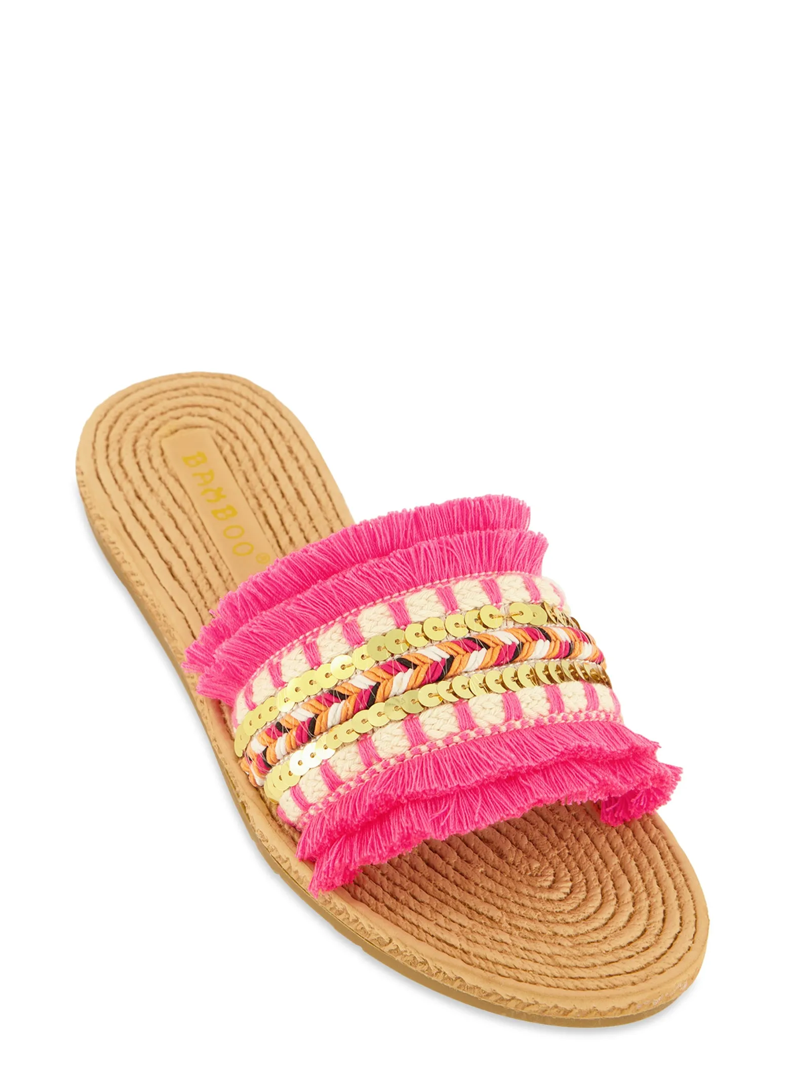Sequin Fringe Slide Sandals sold by Rainbow