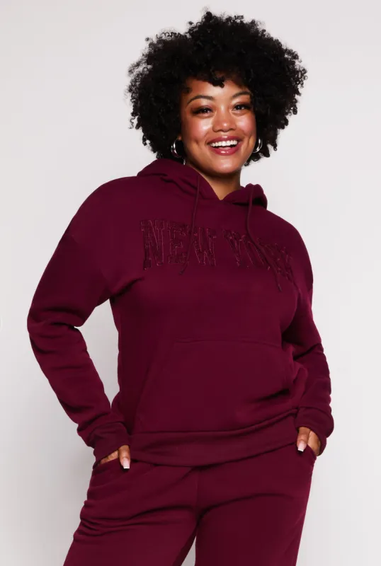 Plus Size New York Chenille Graphic Pullover Hoodie sold by Rainbow