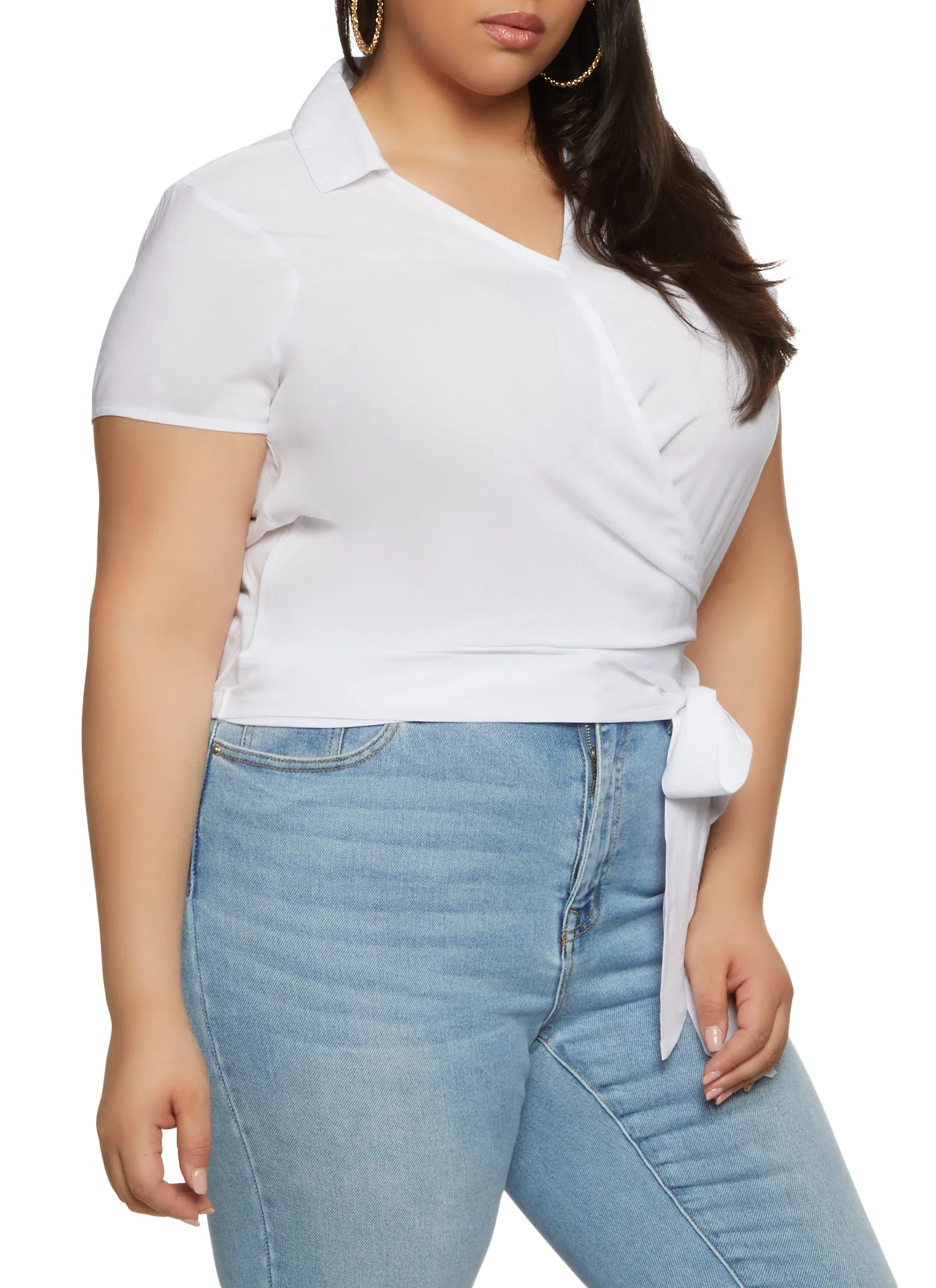 Plus Size Collared Faux Wrap Top sold by Rainbow