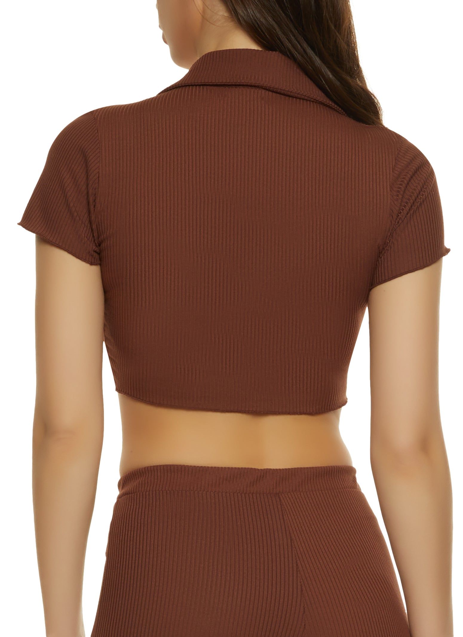 Ribbed Button Front Lettuce Trim Crop Top sold by Rainbow product image thumbnail 3