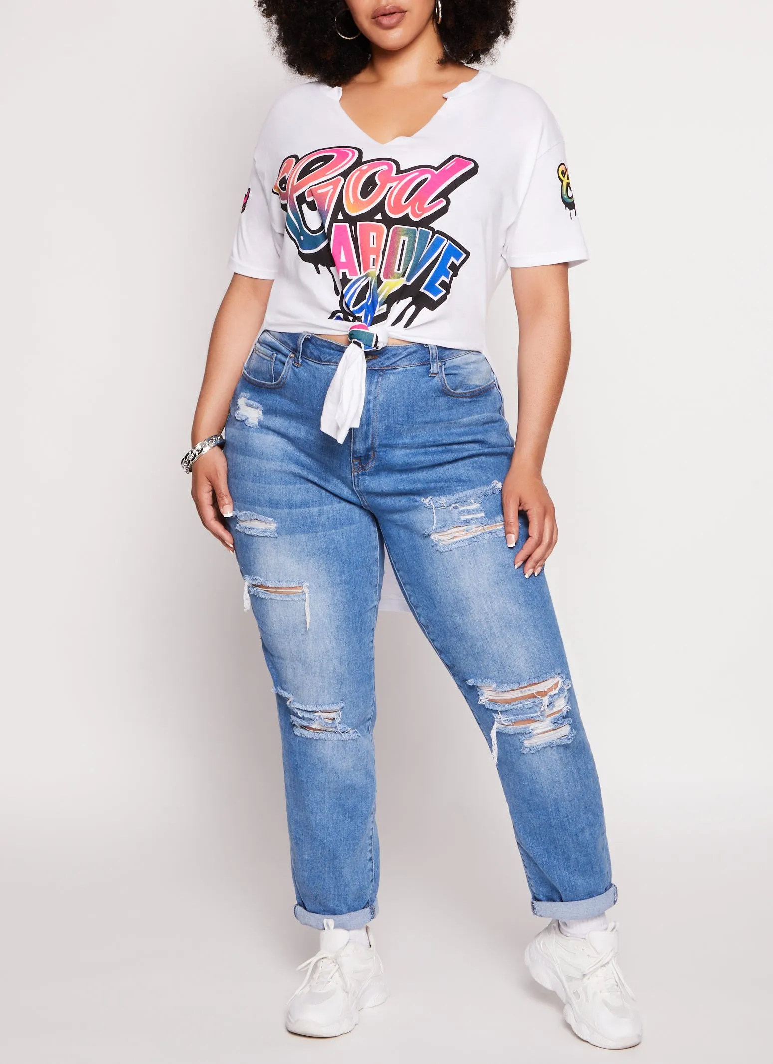 Plus Size God Above All Hanky Hem Graphic Tee sold by Rainbow product image thumbnail 2
