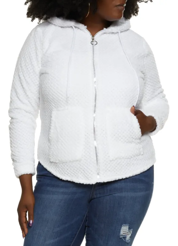 Plus Size Plush Zip Up Hoodie sold by Rainbow