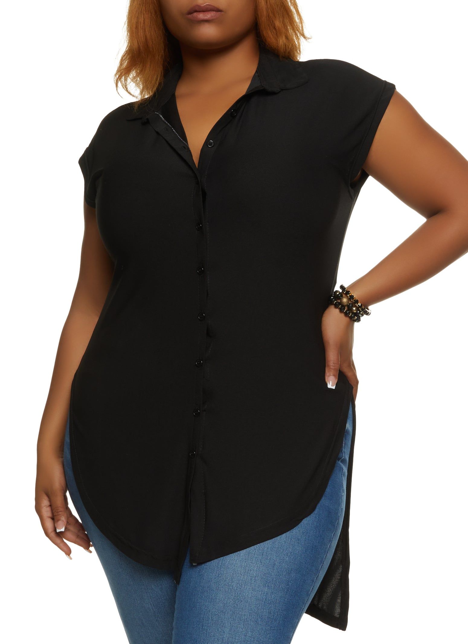 Plus Size Crepe Knit High Low Shirt sold by Rainbow