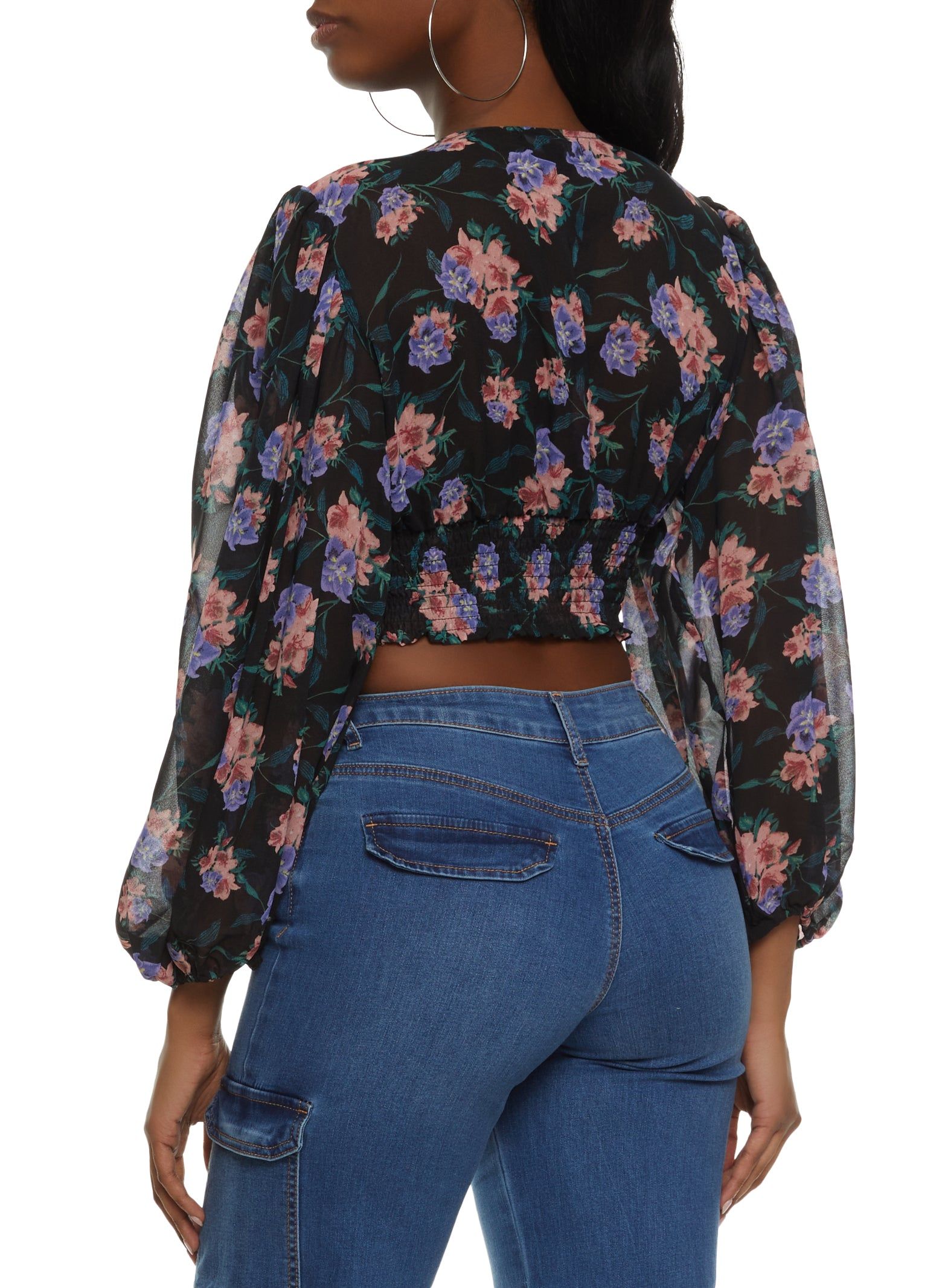 Floral Pleated Button Front Cropped Blouse sold by Rainbow product image thumbnail 2
