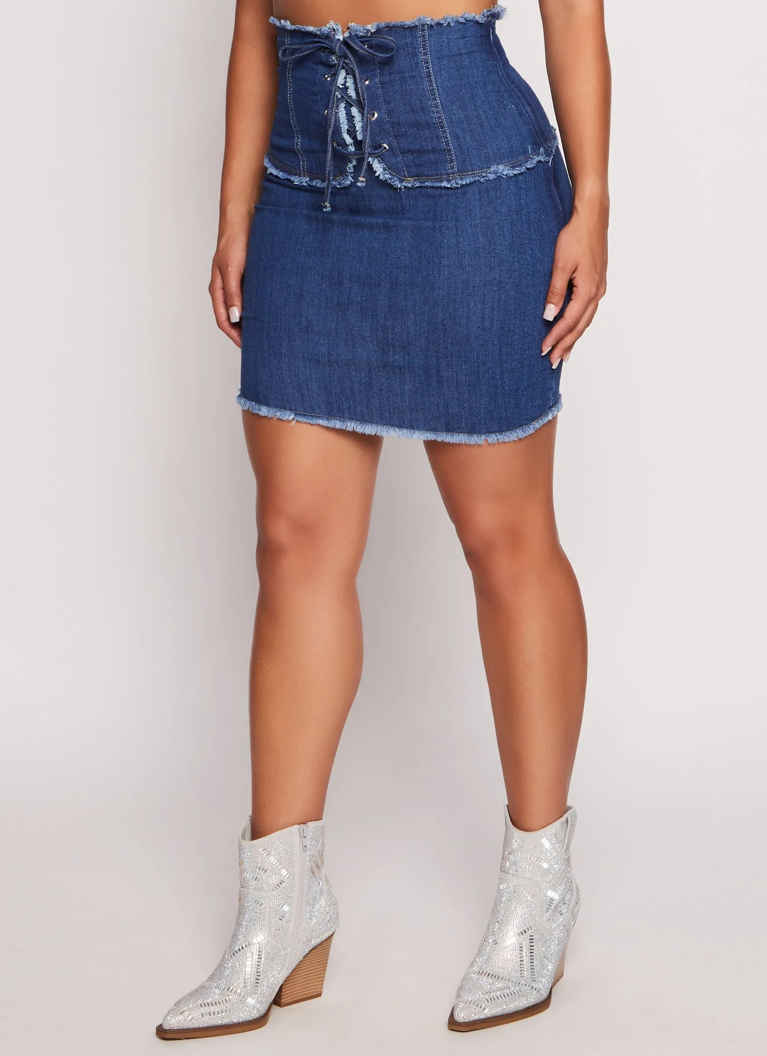 Lace Up High Waist Denim Skirt sold by Rainbow product image thumbnail 2