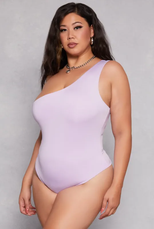 Plus Size Daisy Double Lined One Shoulder Bodysuit sold by Rainbow