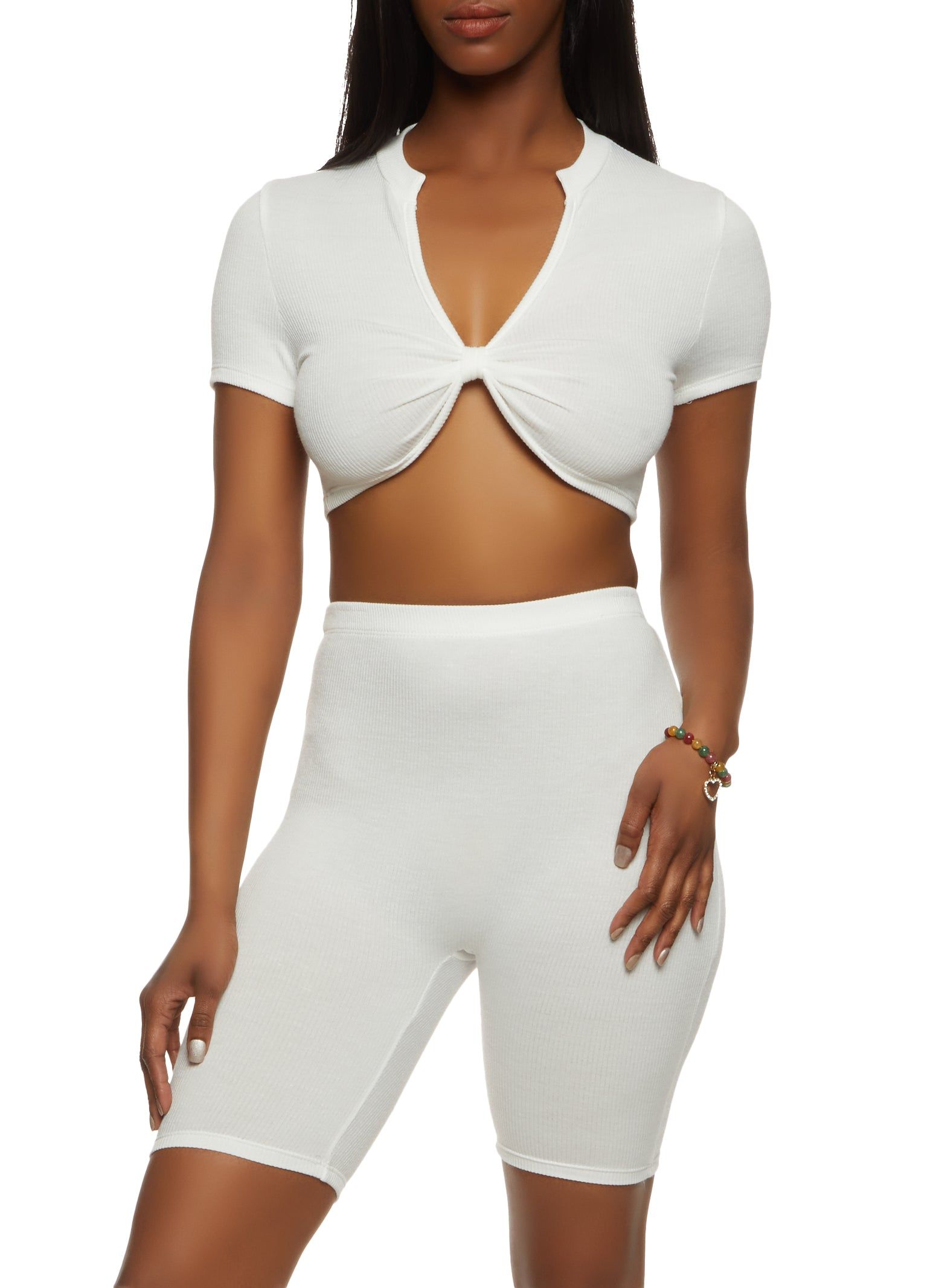 Bow Short Sleeve Crop Top and Biker Shorts sold by Rainbow