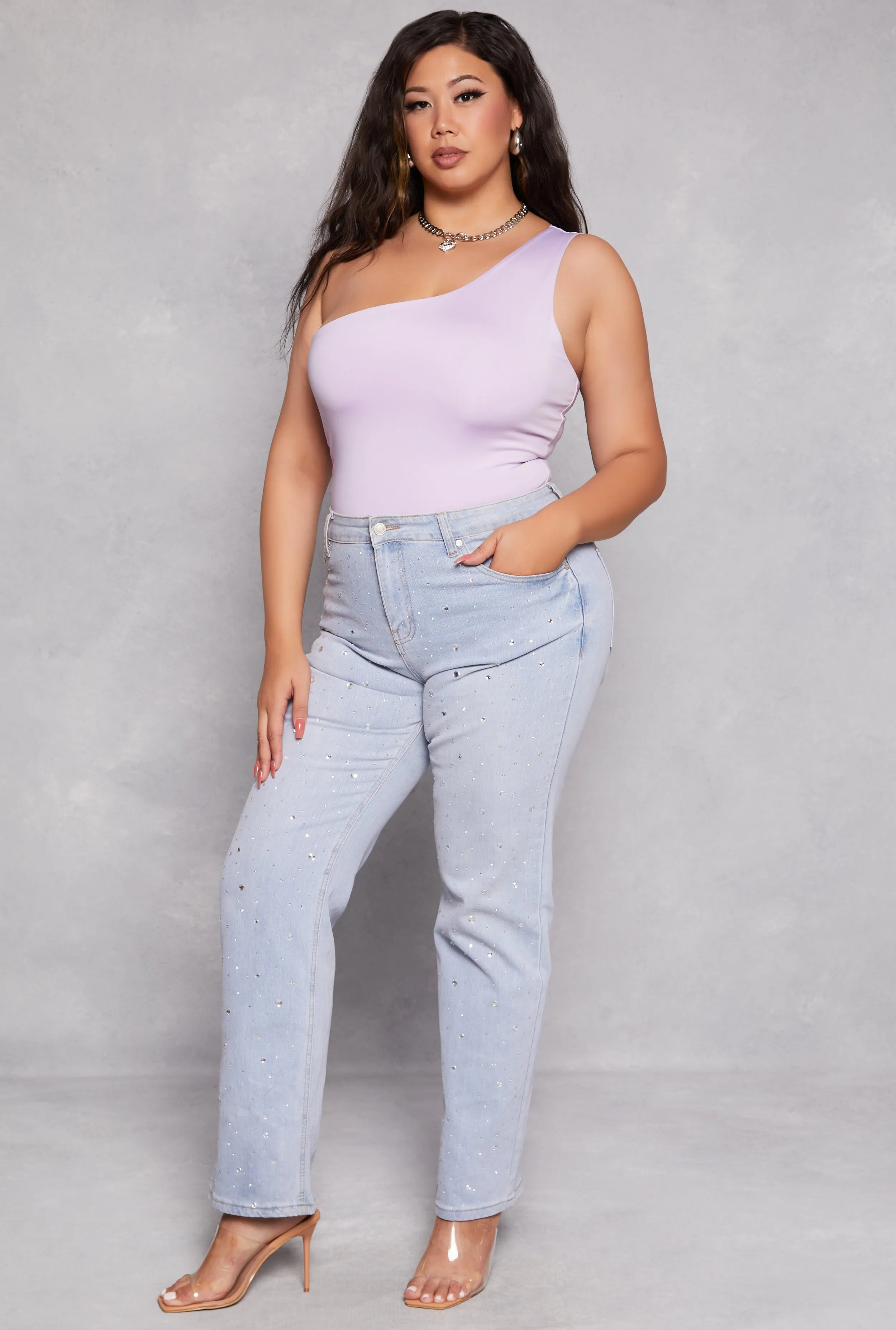 Plus Size Daisy Double Lined One Shoulder Bodysuit sold by Rainbow product image thumbnail 2