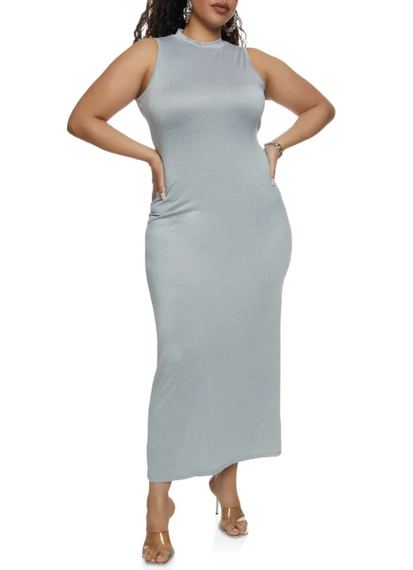 Plus Size Mock Neck Maxi Dress sold by Rainbow