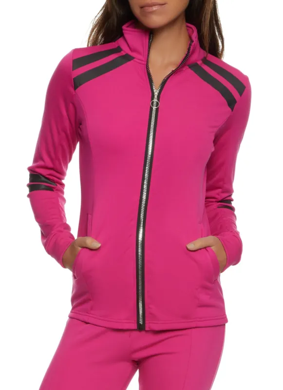 Stripe Detail Mock Neck Zip Front Track Jacket sold by Rainbow