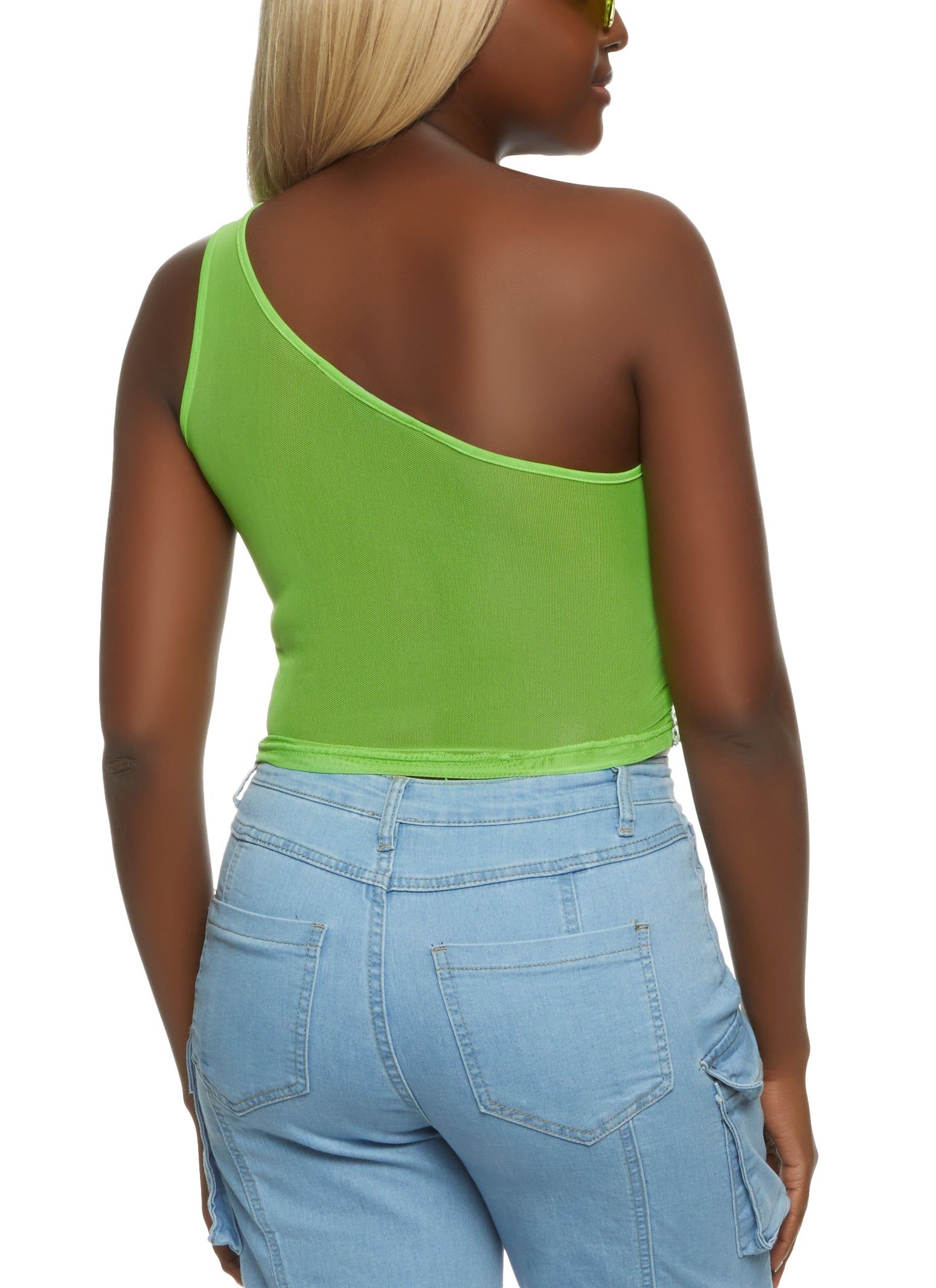 Sequin Mesh Back One Shoulder Crop Top sold by Rainbow product image thumbnail 2