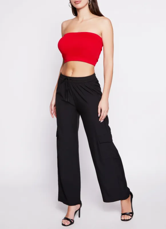 Drawstring Wide Leg Cargo Pocket Pants sold by Rainbow