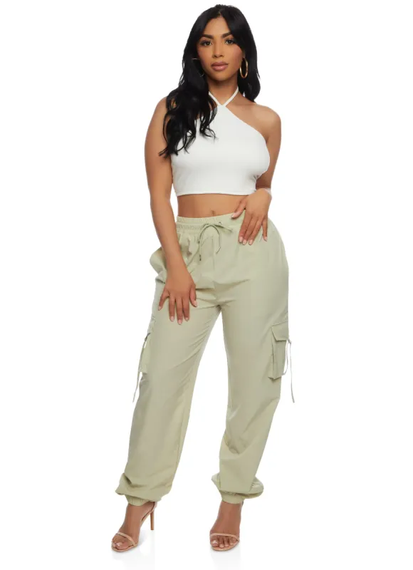 Drawstring Strappy Cargo Pocket Pants sold by Rainbow