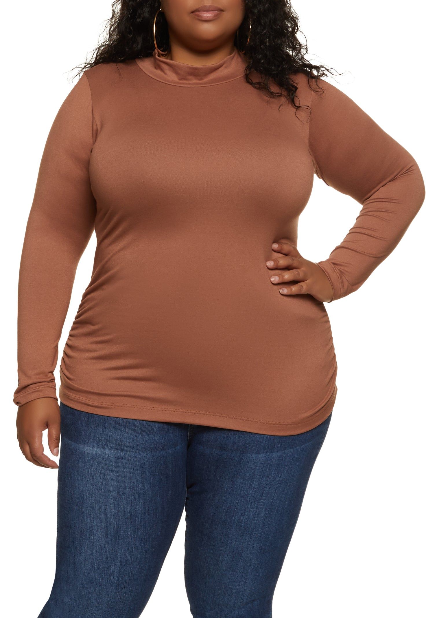 Plus Size Basic Mock Neck Ruched Side Top sold by Rainbow