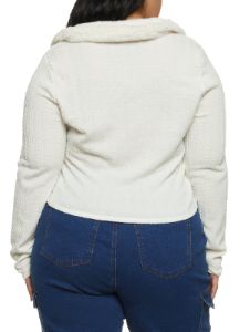 Plus Size Faux Fur Collar Zip Front Sweater sold by Rainbow
