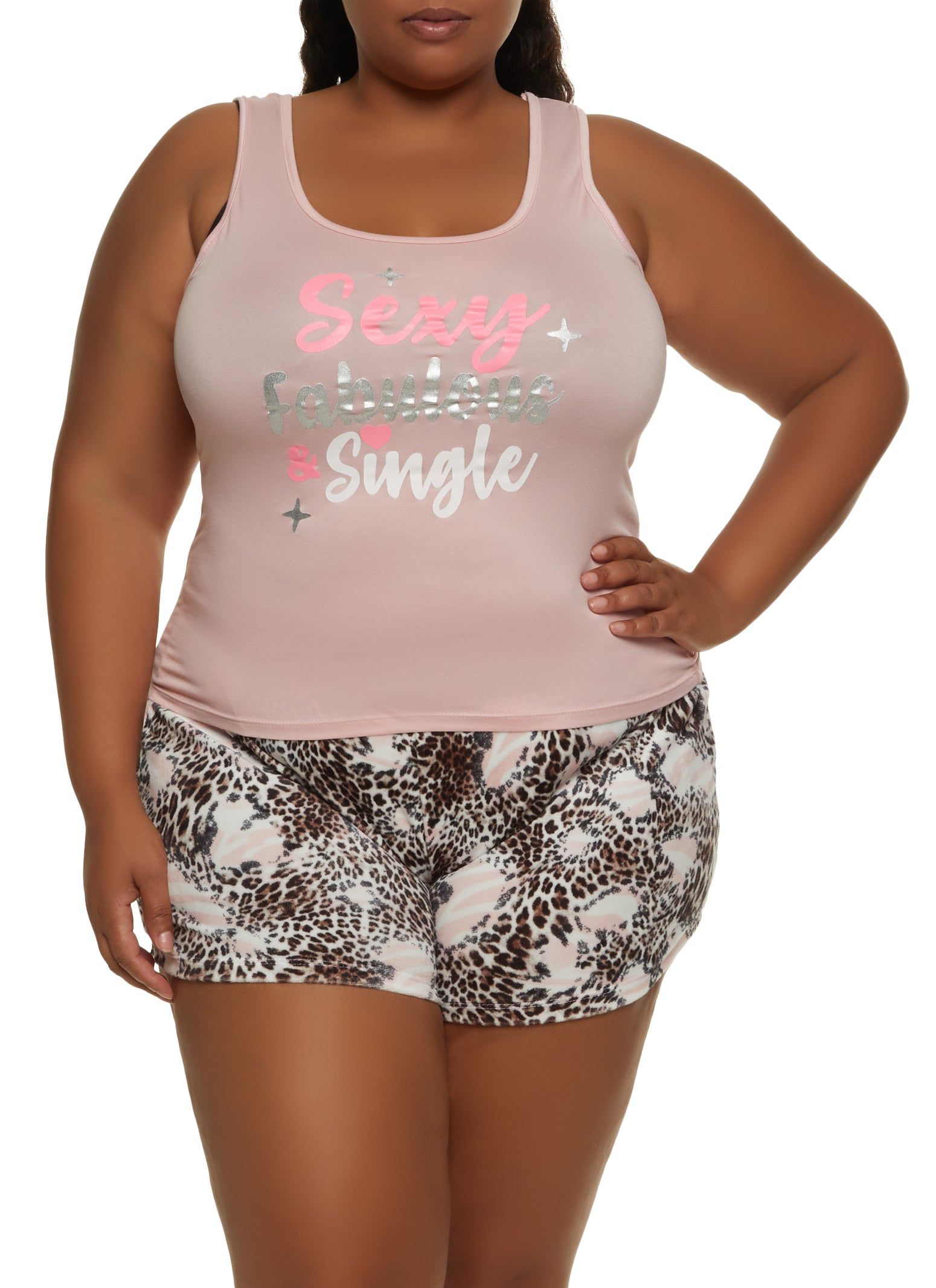 Plus Size Foil Sexy Fabulous Single Pajama Tank Top and Shorts sold by Rainbow