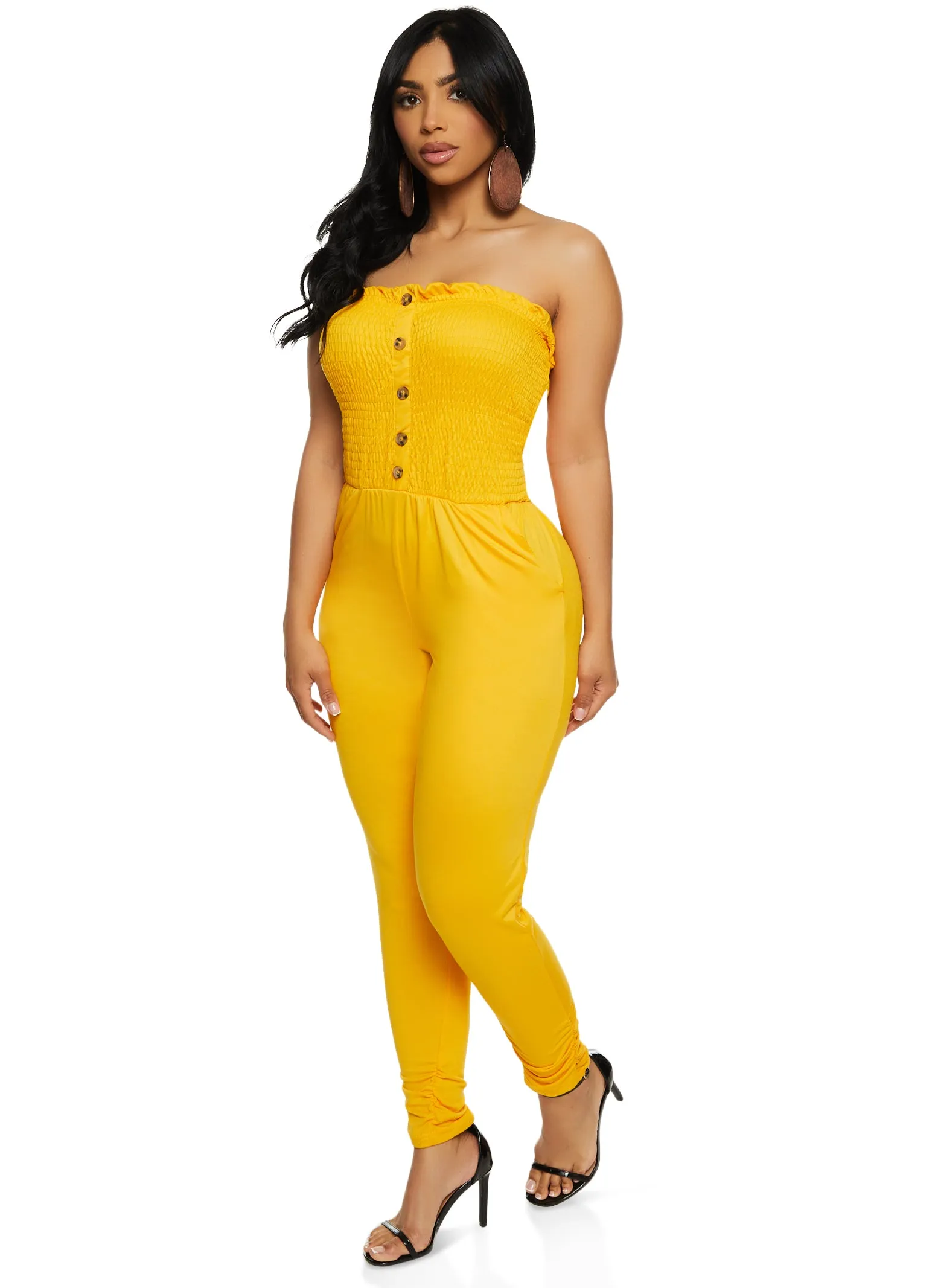 Smocked Faux Button Strapless Tube Jumpsuit sold by Rainbow product image thumbnail 2