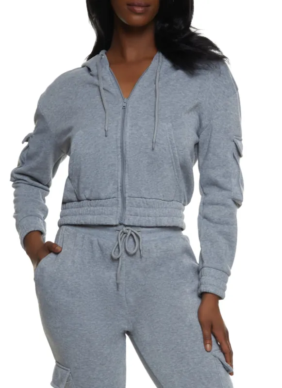 Fleece Zip Front Cargo Pocket Hoodie sold by Rainbow