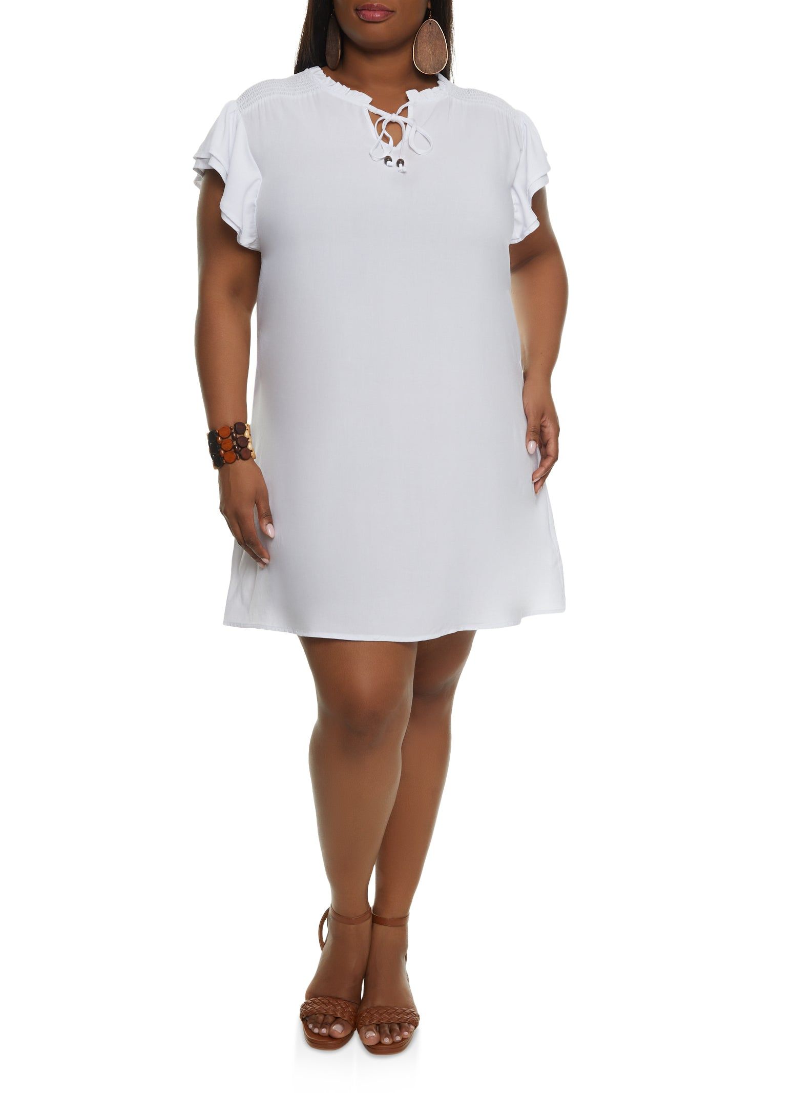 Plus Size Smocked Tie Neck Shift Dress sold by Rainbow product image thumbnail 2