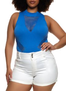 Plus Size Seamless Fishnet Detail Bodysuit sold by Rainbow