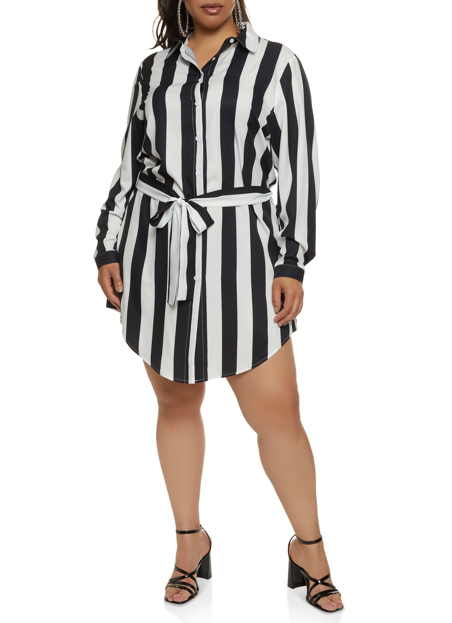 Plus Size Patterned Tie Waist Belted Shirt Dress sold by Rainbow product image thumbnail 2