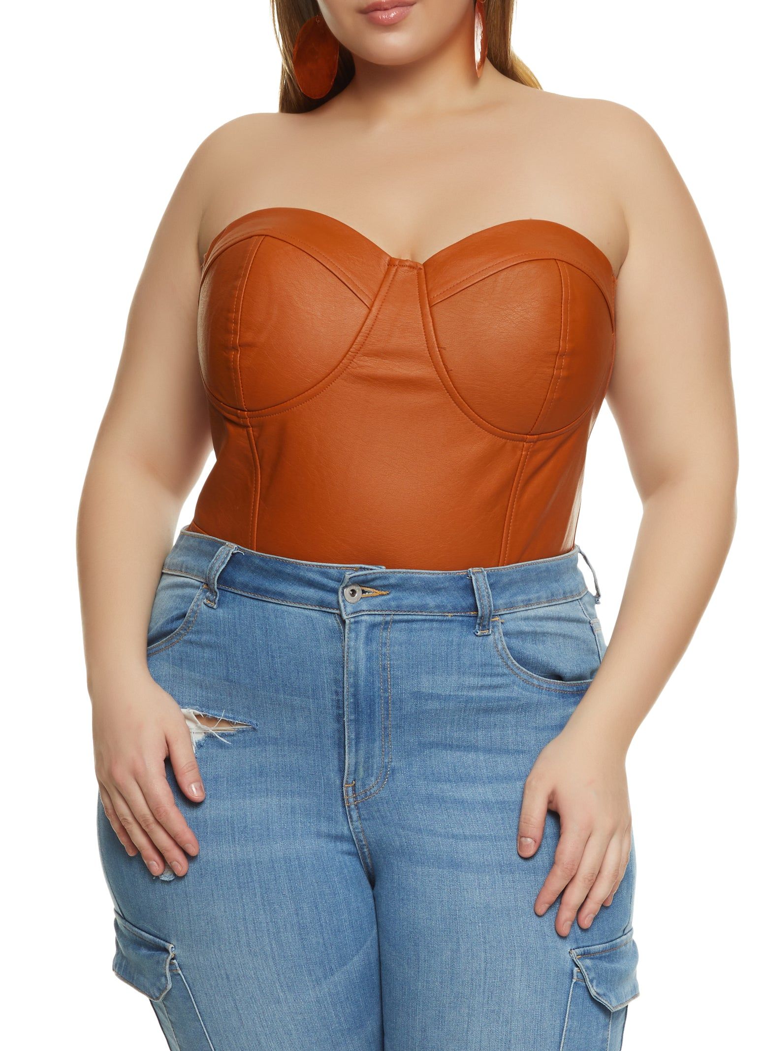 Plus Size Faux Leather Convertible Bustier Bodysuit sold by Rainbow product image thumbnail 2