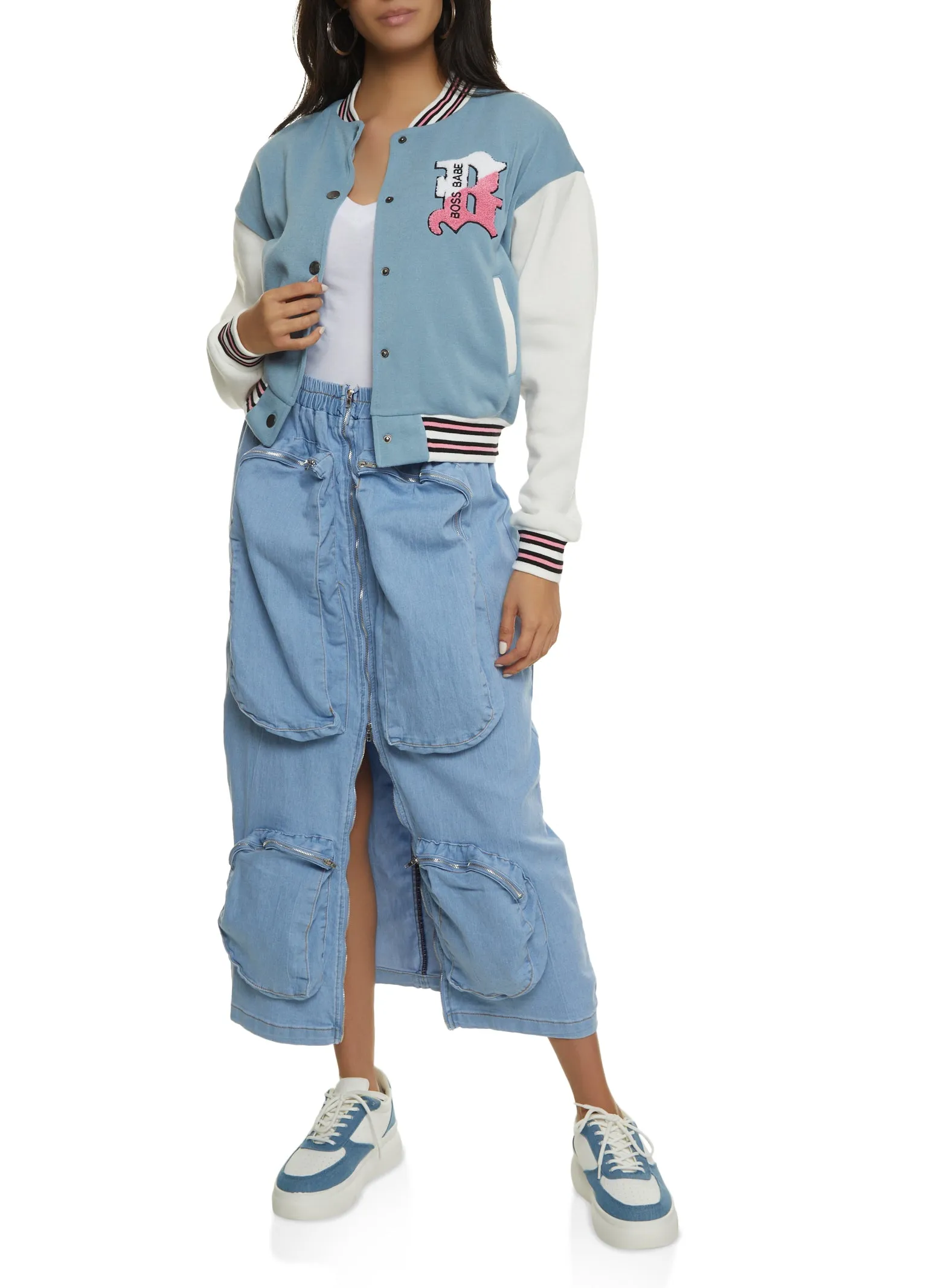 Cargo Pocket Zip Front Denim Skirt sold by Rainbow product image thumbnail 2