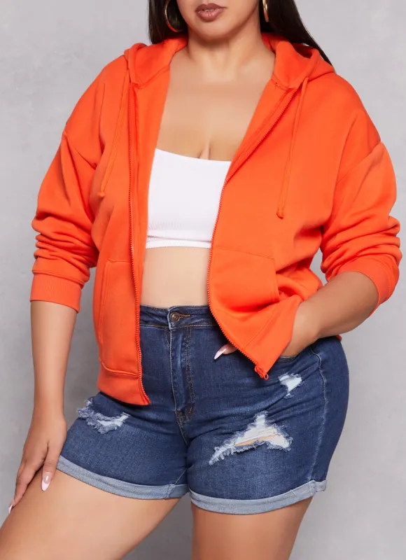 Plus Size Solid Zip Front Hoodie sold by Rainbow