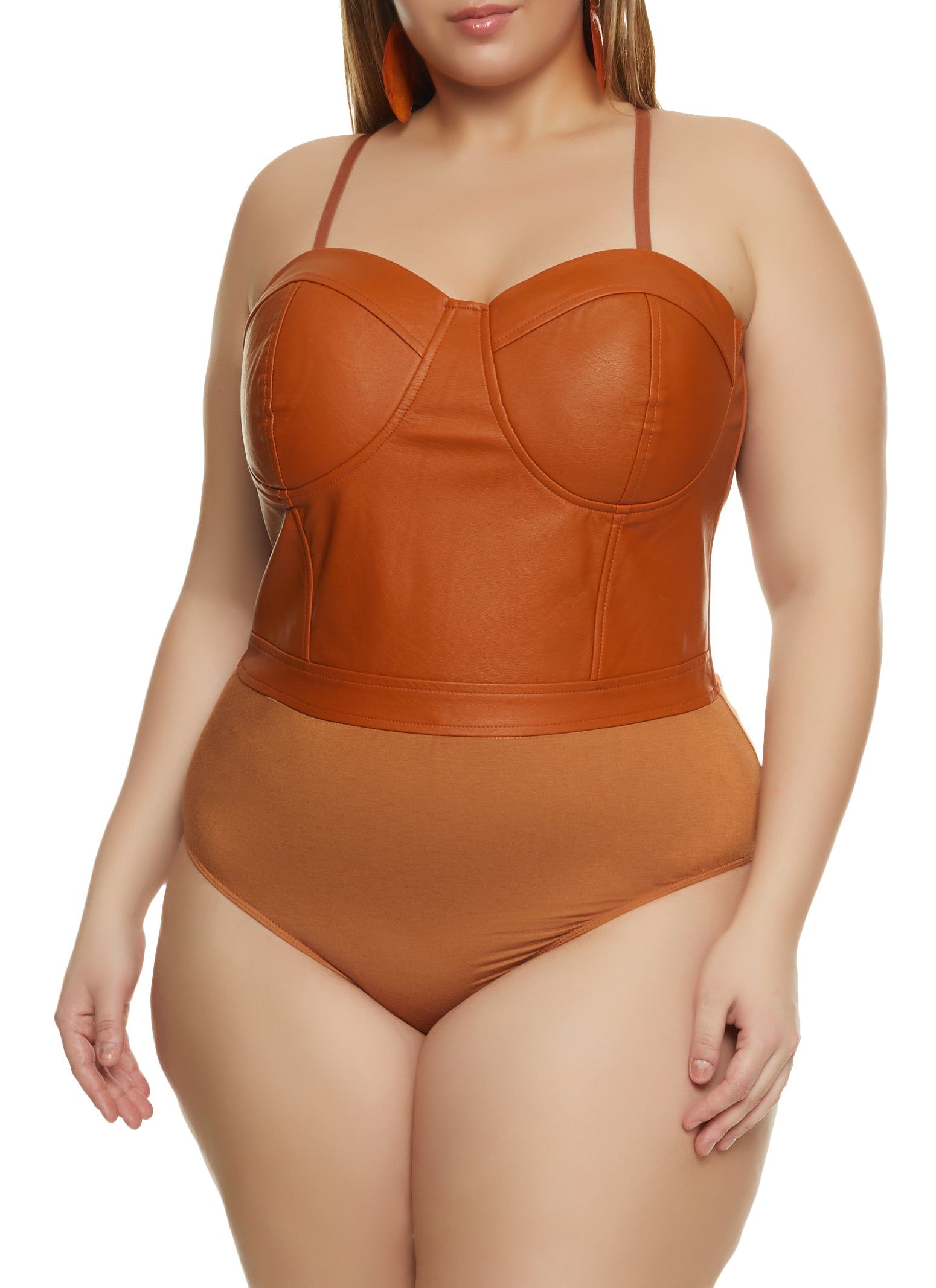 Plus Size Faux Leather Convertible Bustier Bodysuit sold by Rainbow