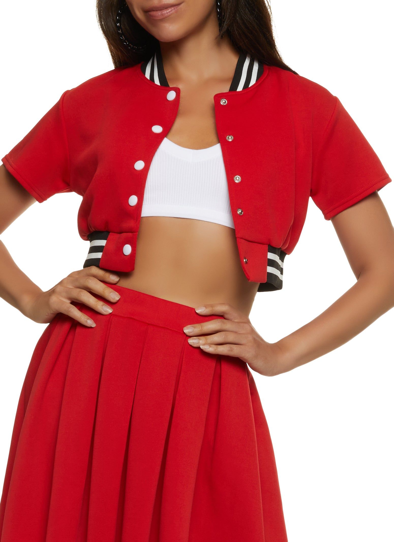 Button Front Varsity Stripe Crop Top sold by Rainbow
