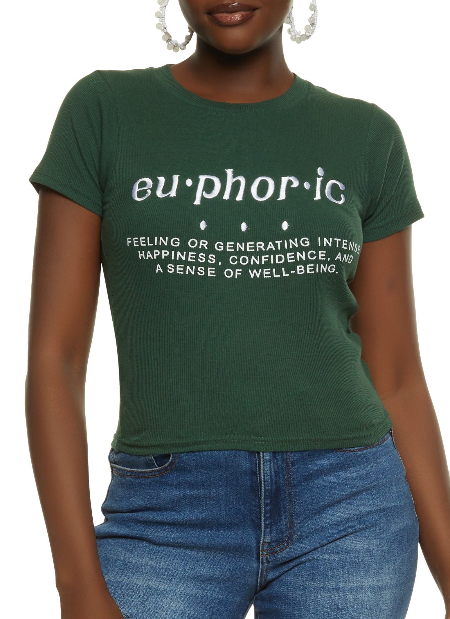 Euphoric Embroidered Graphic Tee sold by Rainbow