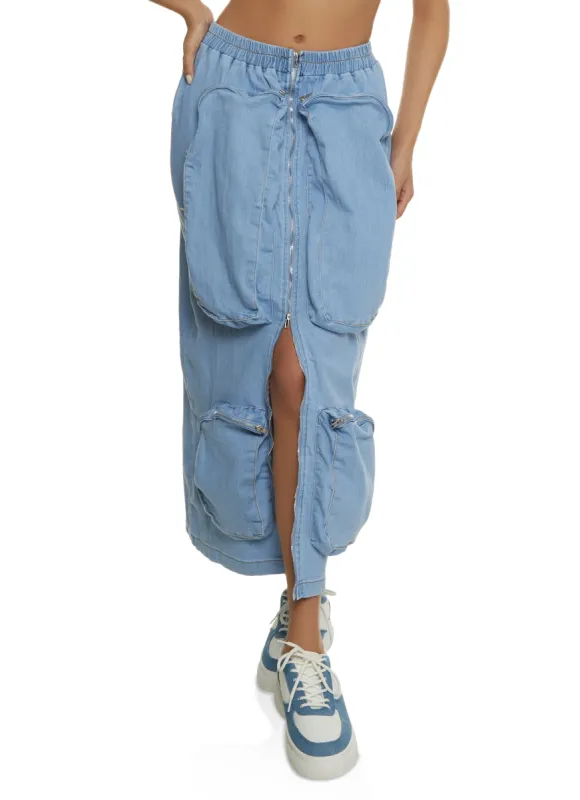 Cargo Pocket Zip Front Denim Skirt sold by Rainbow