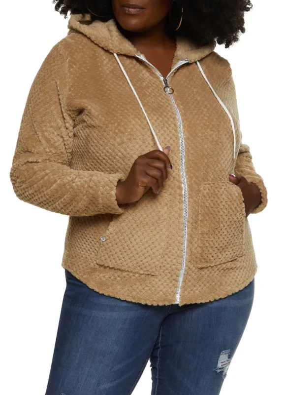 Plus Size Plush Zip Up Hoodie sold by Rainbow