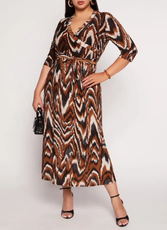 Plus Size Psychedelic Print Faux Wrap Dress sold by Rainbow